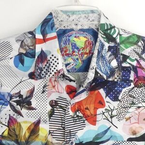 Robert Graham Shirt Floral Abstract Art Skull Hearts Button Down Men's Medium